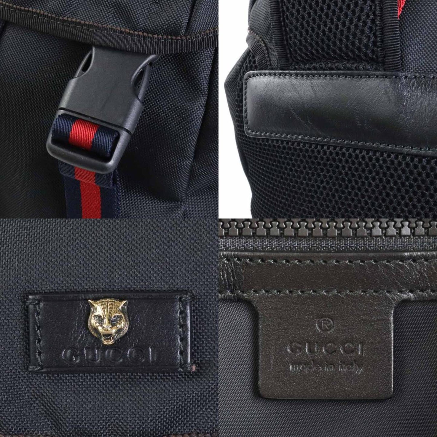 Luxury Gucci Trending 2025 Backpack Webline Cat Head Nylon Black Men's
