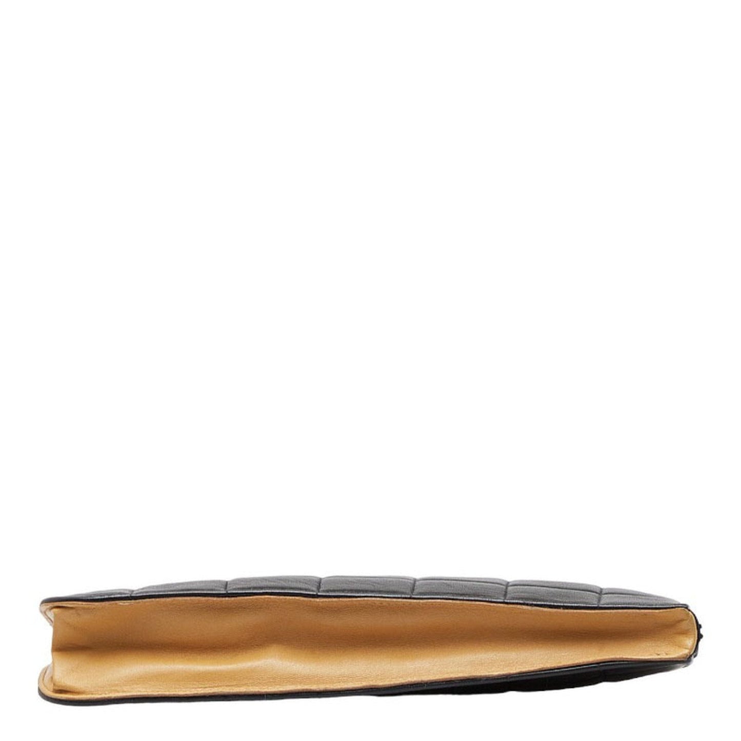 Luxury Chanel Chocolate Bar Ring Handle Clutch Bag Second Pouch Black Gold Lambskin Ladies