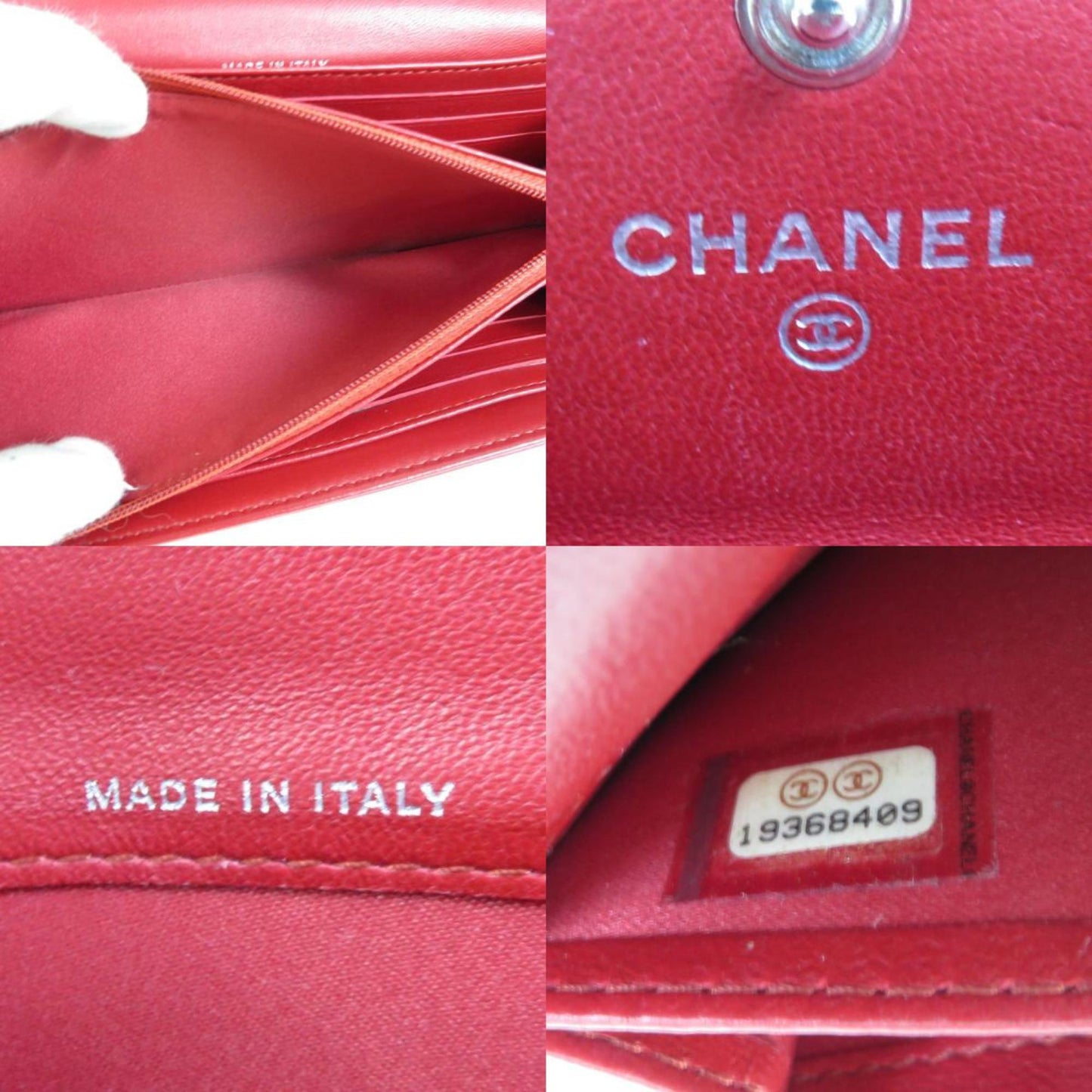 Luxury Chanel Long Wallet Camellia Coco Mark Embossed Leather Dark Red Silver Women's