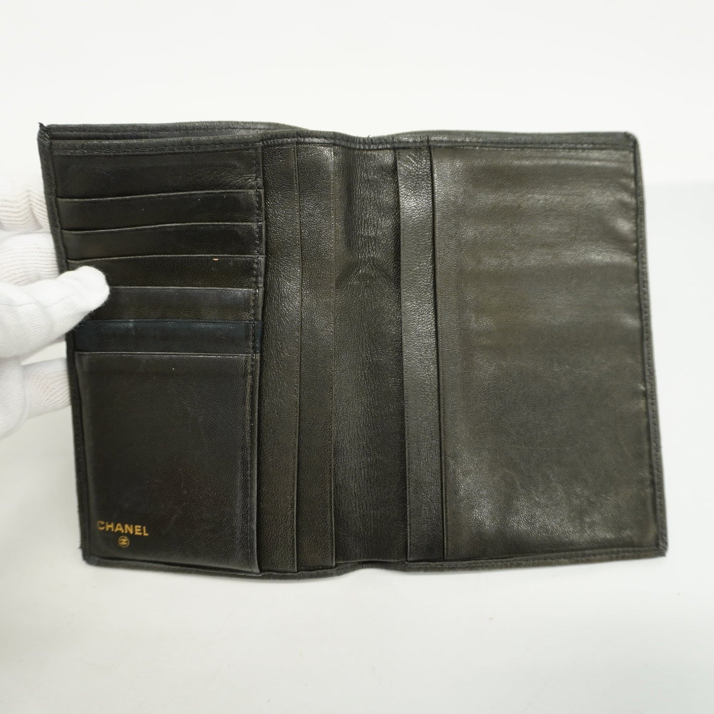 CHANELAuth Bicolor Bi-fold Wallet Women's Lambskin Black