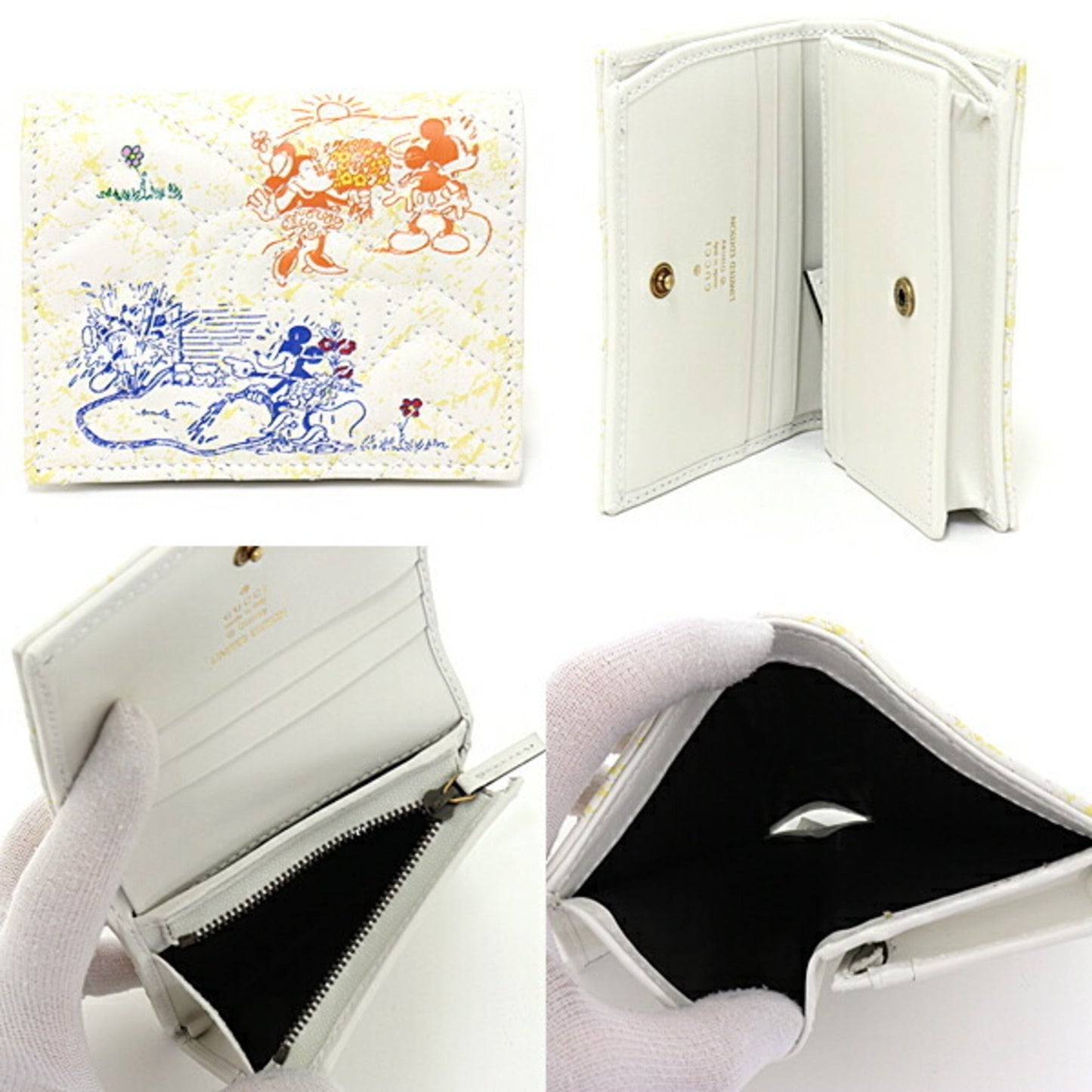Luxury Gucci x Disney GG Marmont Card Case Wallet Bifold Compact Double G Mickey Minnie Leather 616768 White Multicolor Gold Hardware