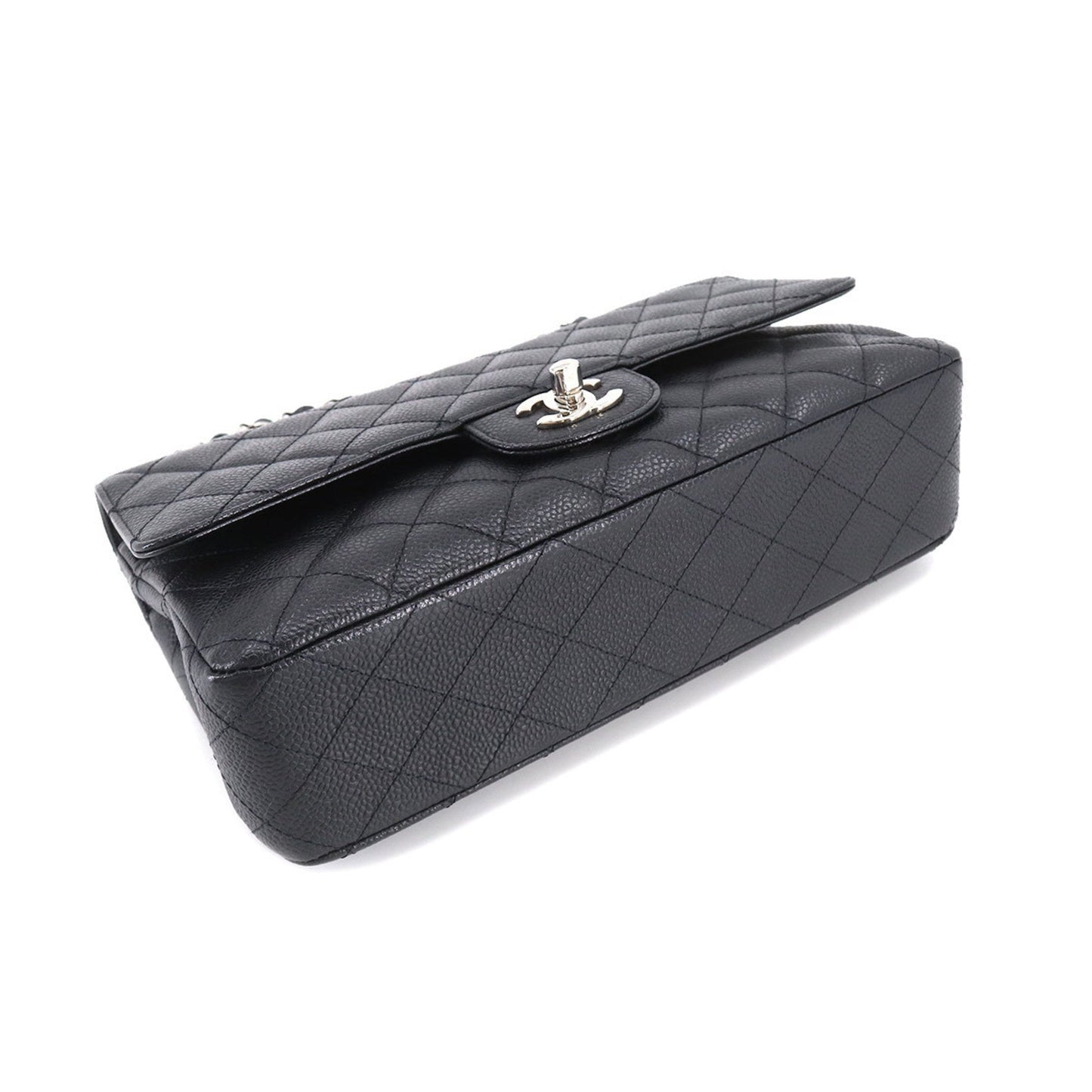 Luxury Chanel Matelasse 25 Chain Shoulder Bag Caviar Skin Black A01112 Silver Hardware Coco Mark