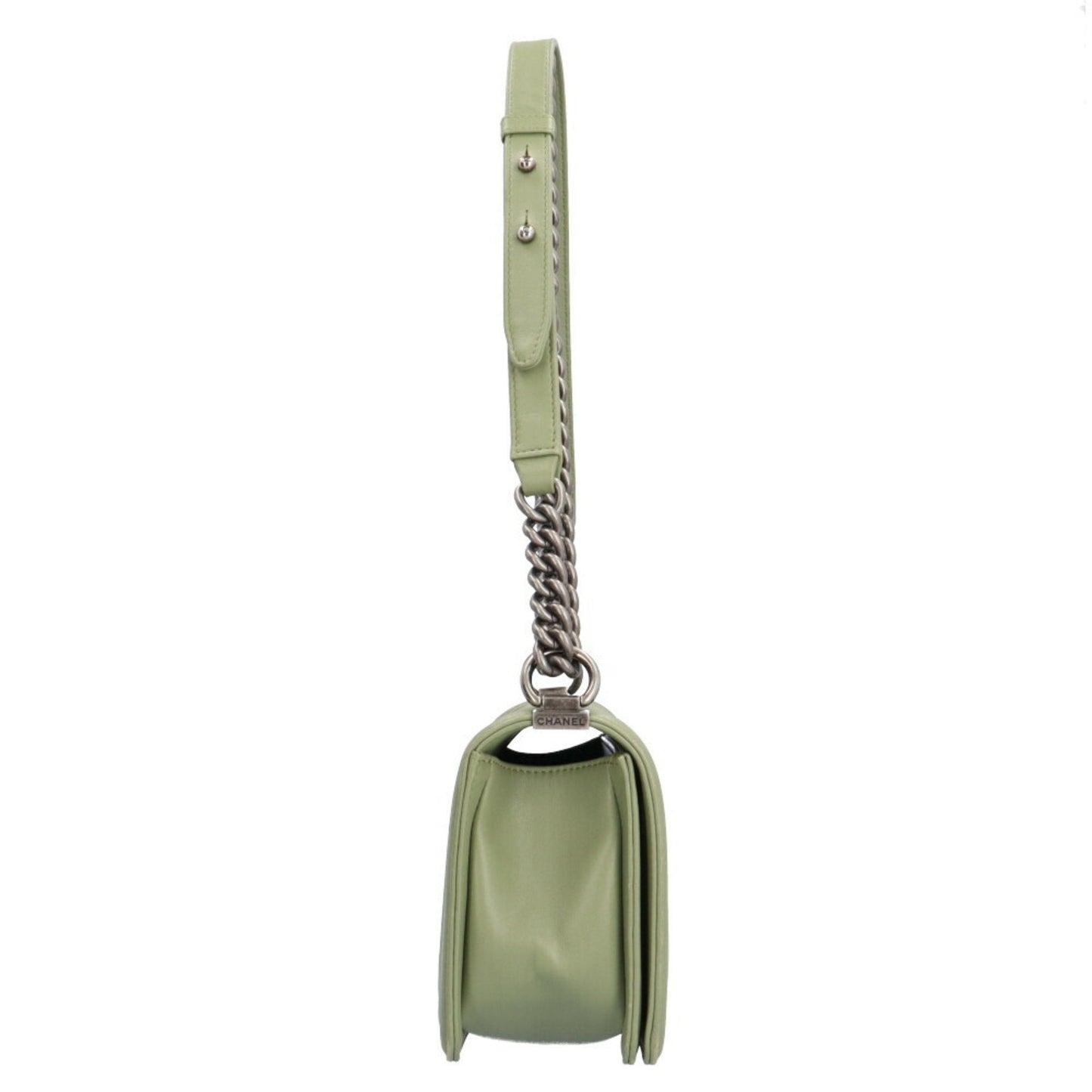 Luxury Chanel Boy V Stitch Shoulder Bag Lambskin Green Women's