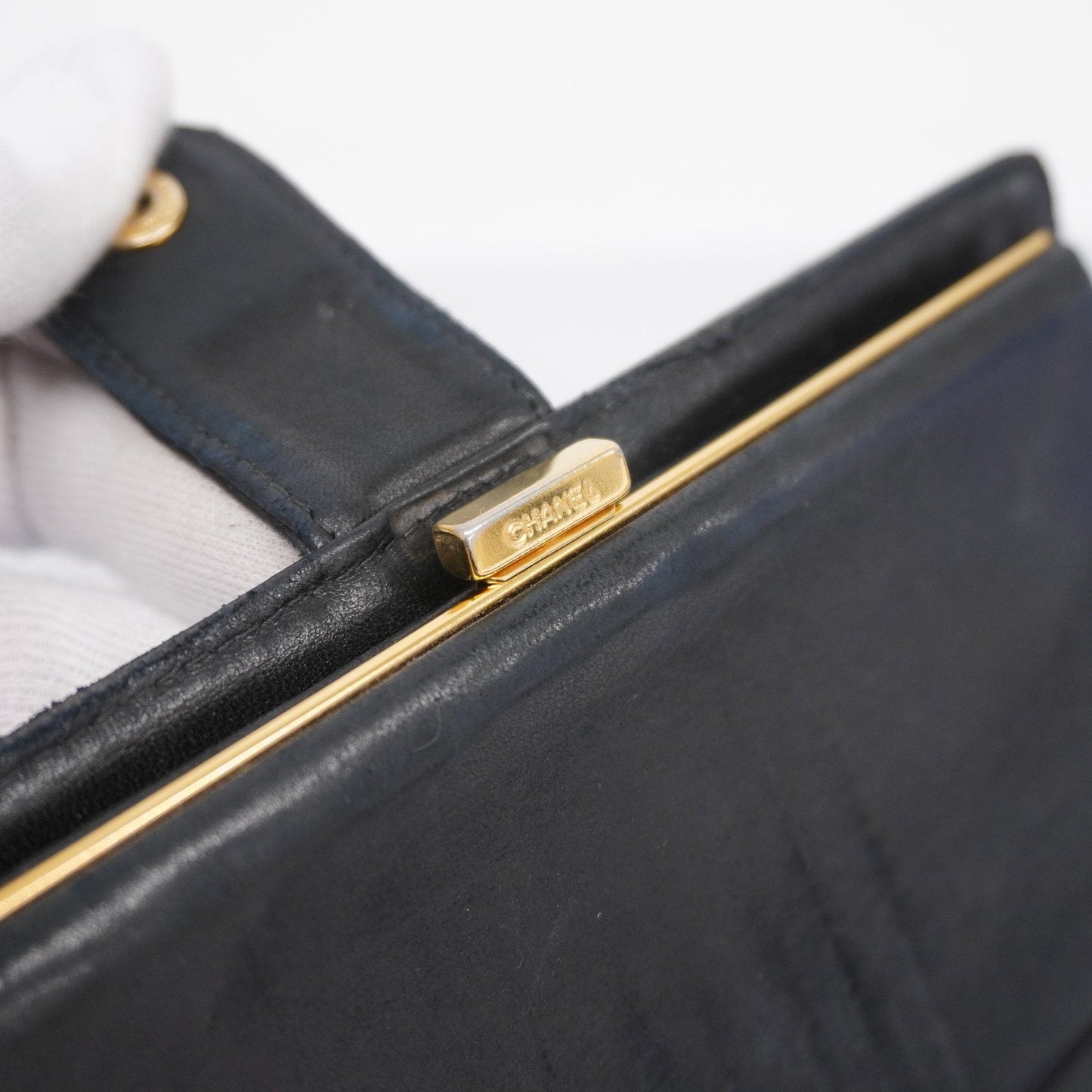 CHANEL Gold Hardware Women's Caviar Leather Long Wallet Black