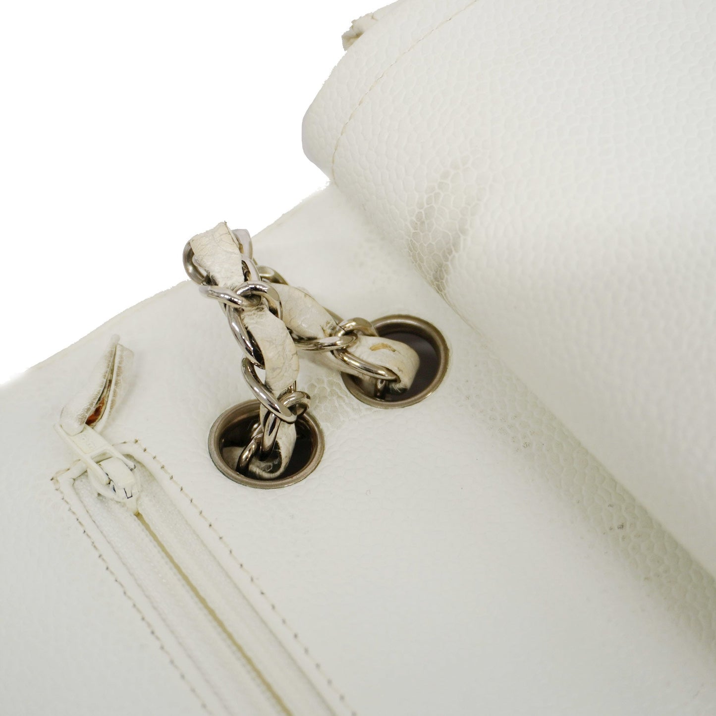 CHANEL Matelasse W Flap W Chain Women's Caviar Leather Shoulder Bag White
