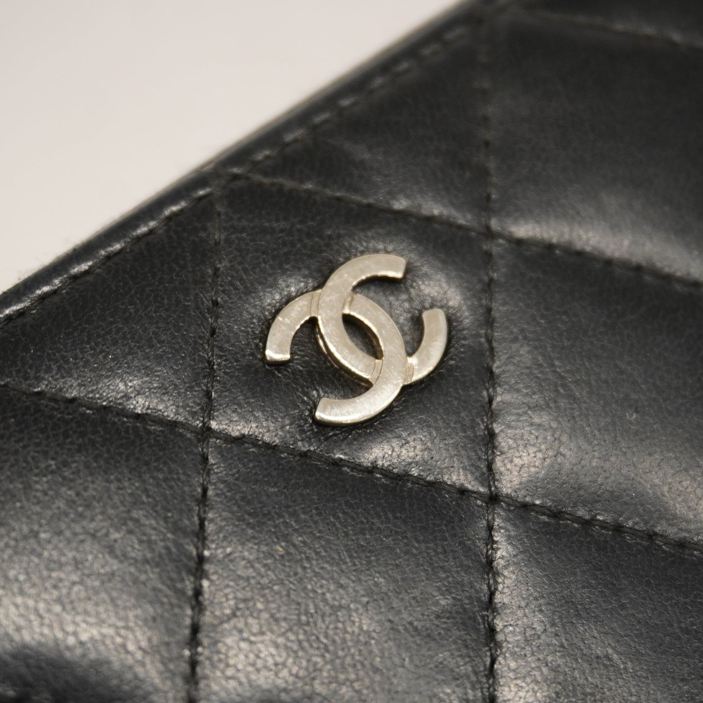 CHANEL Matelasse Long Wallet Silver Metal Fittings Women's Lambskin Black