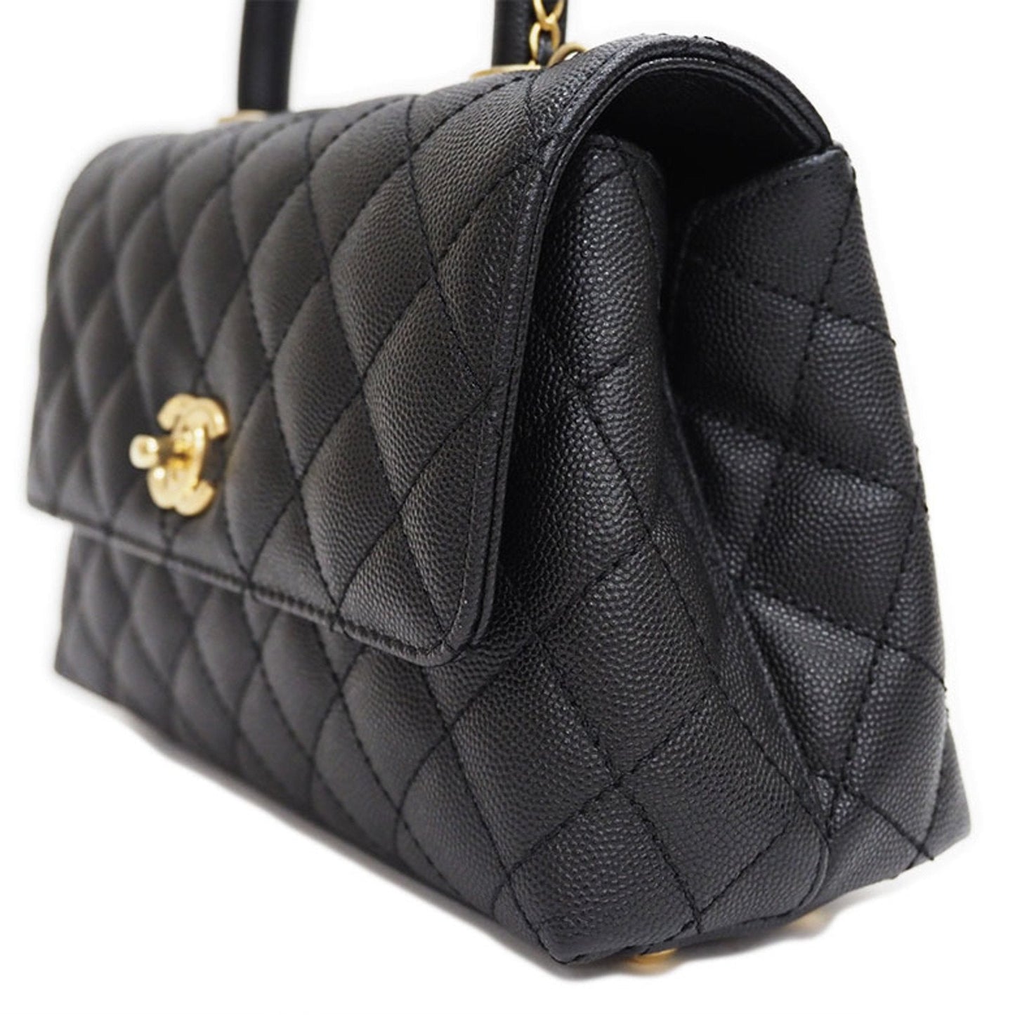 Luxury Chanel Coco Handle Handbag Black A92990 Caviar Skin Women's