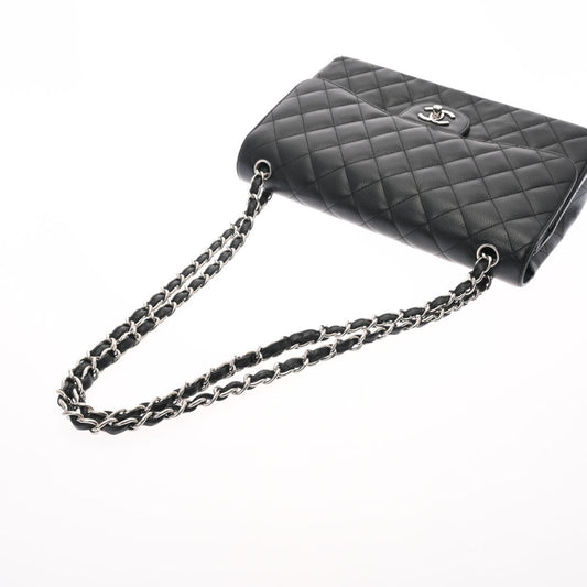 CHANEL matelasse double flap 30 black ladies caviar skin shoulder bag