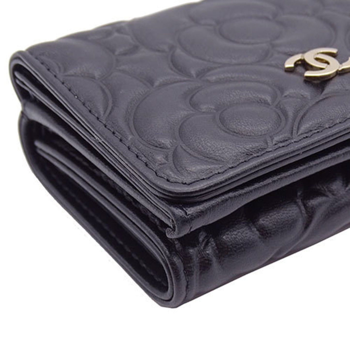 Luxury Chanel Wallet Women's Trifold Leather Camellia Black