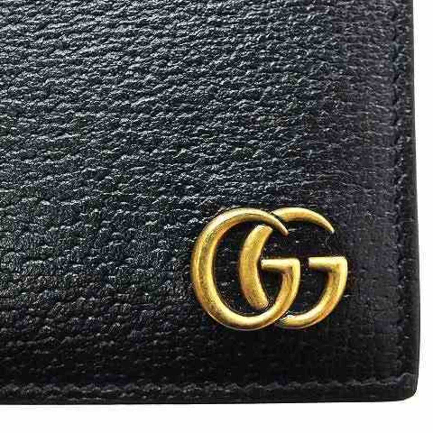 Luxury Gucci GG Marmont Fold Wallet 428725 203887 Leather Black Bifold Gold Men's Women's Unisex