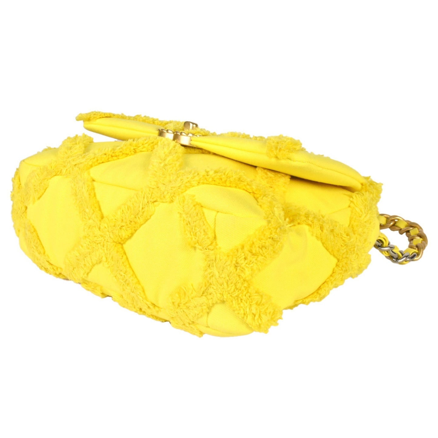 Luxury Chanel 19 Matelasse Chain Shoulder Bag No. 30 Canvas Leather Yellow