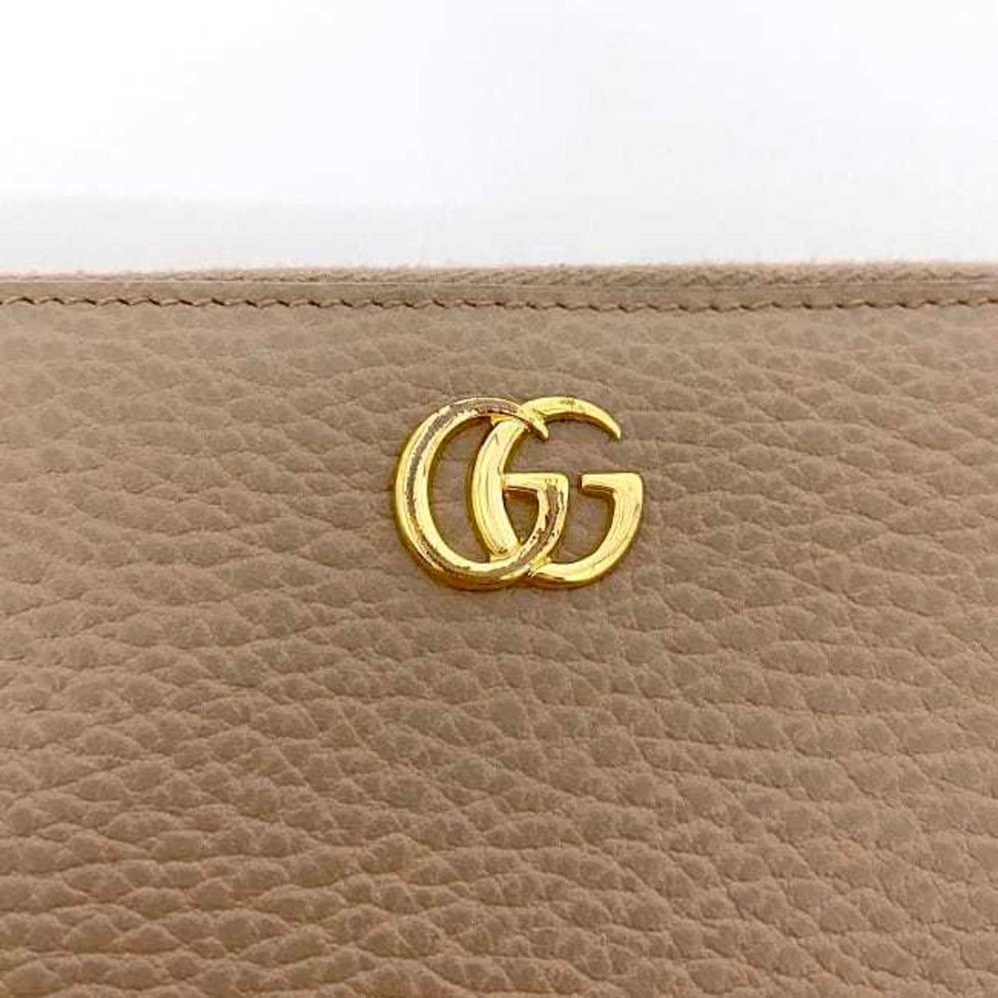 Luxury Gucci Round Long Wallet Pink Beige Gold Marmont 456117 Leather GG Women's