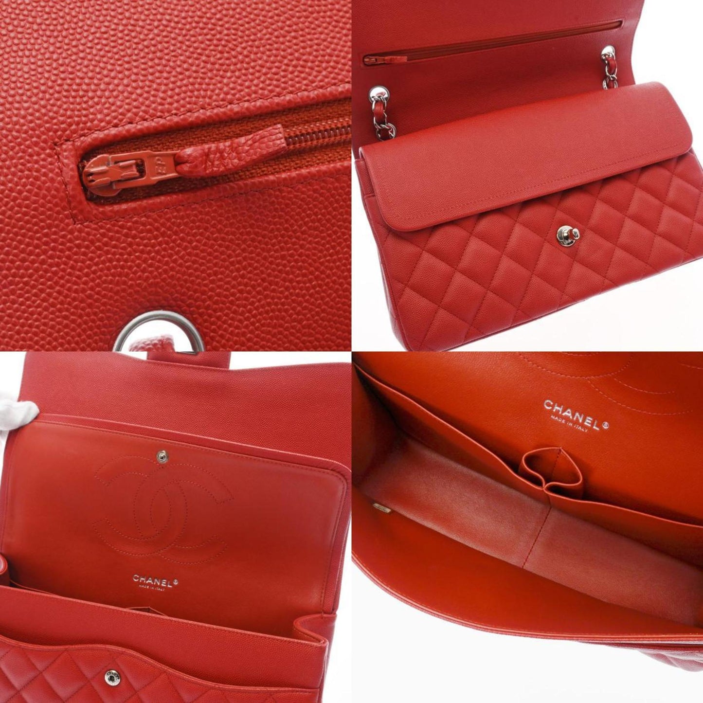 CHANEL matelasse double flap chain shoulder 30 red ladies caviar skin bag