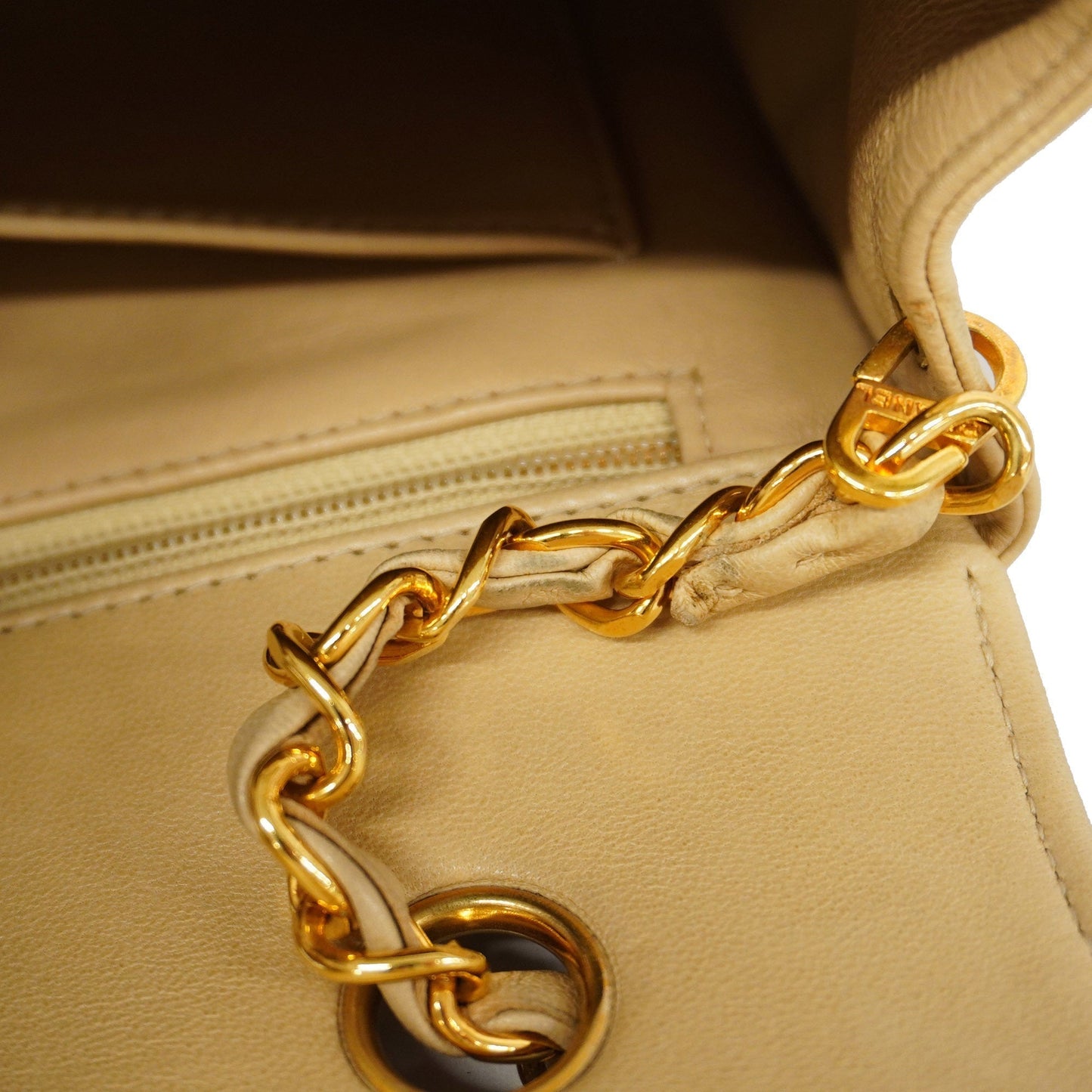 CHANEL Matelasse Diana Flap Single Chain Women's Leather Shoulder Bag Beige