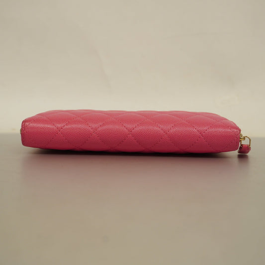 CHANEL Matelasse Gold Hardware Women's Caviar Leather Long Wallet Pink