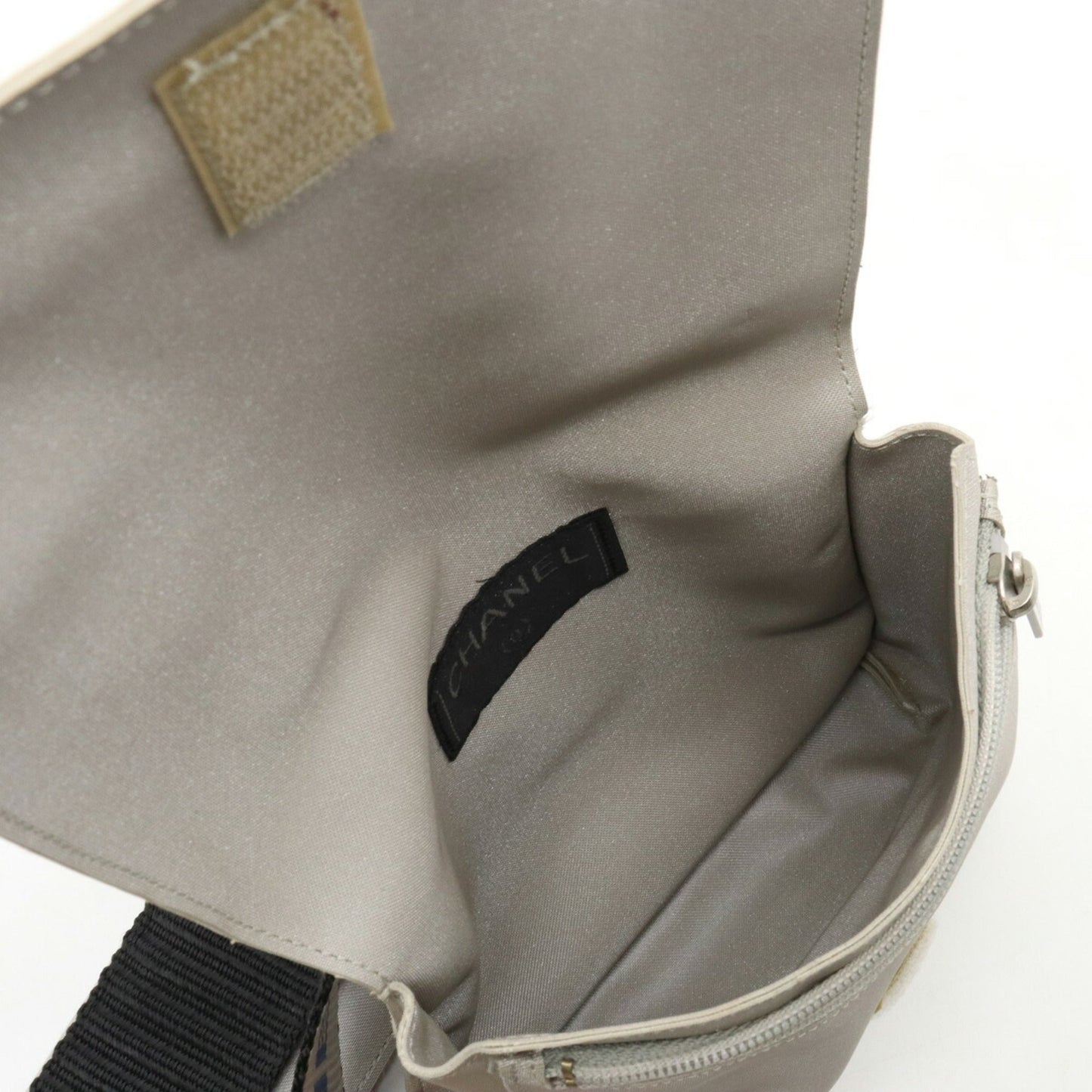 Luxury Chanel Sports Line Waist Pouch Bag Body Hip Nylon Canvas Gray White