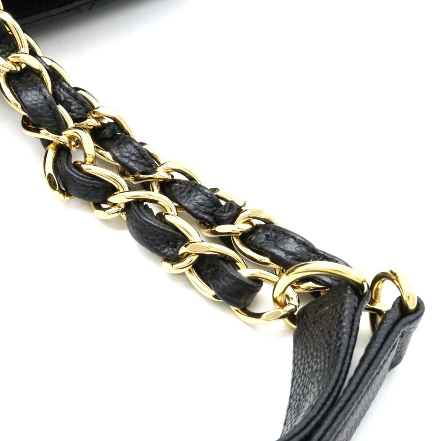 Luxury Chanel Matelasse Coco Mark Chain Tote Bag Shoulder Caviar Skin Leather Black A50995