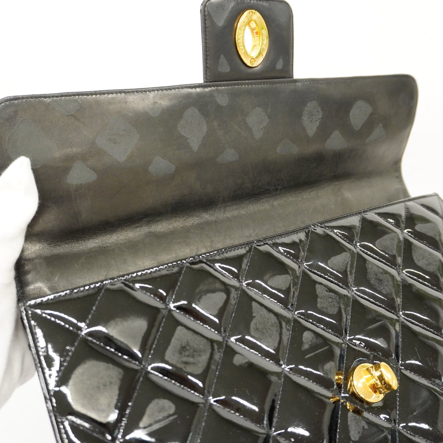 CHANEL Matelasse Business Bag Women's Patent Leather Briefcase Black