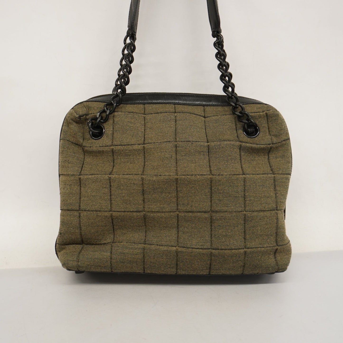 CHANEL Chocolate Bar Handbag Women's Cotton,Leather Black,Khaki