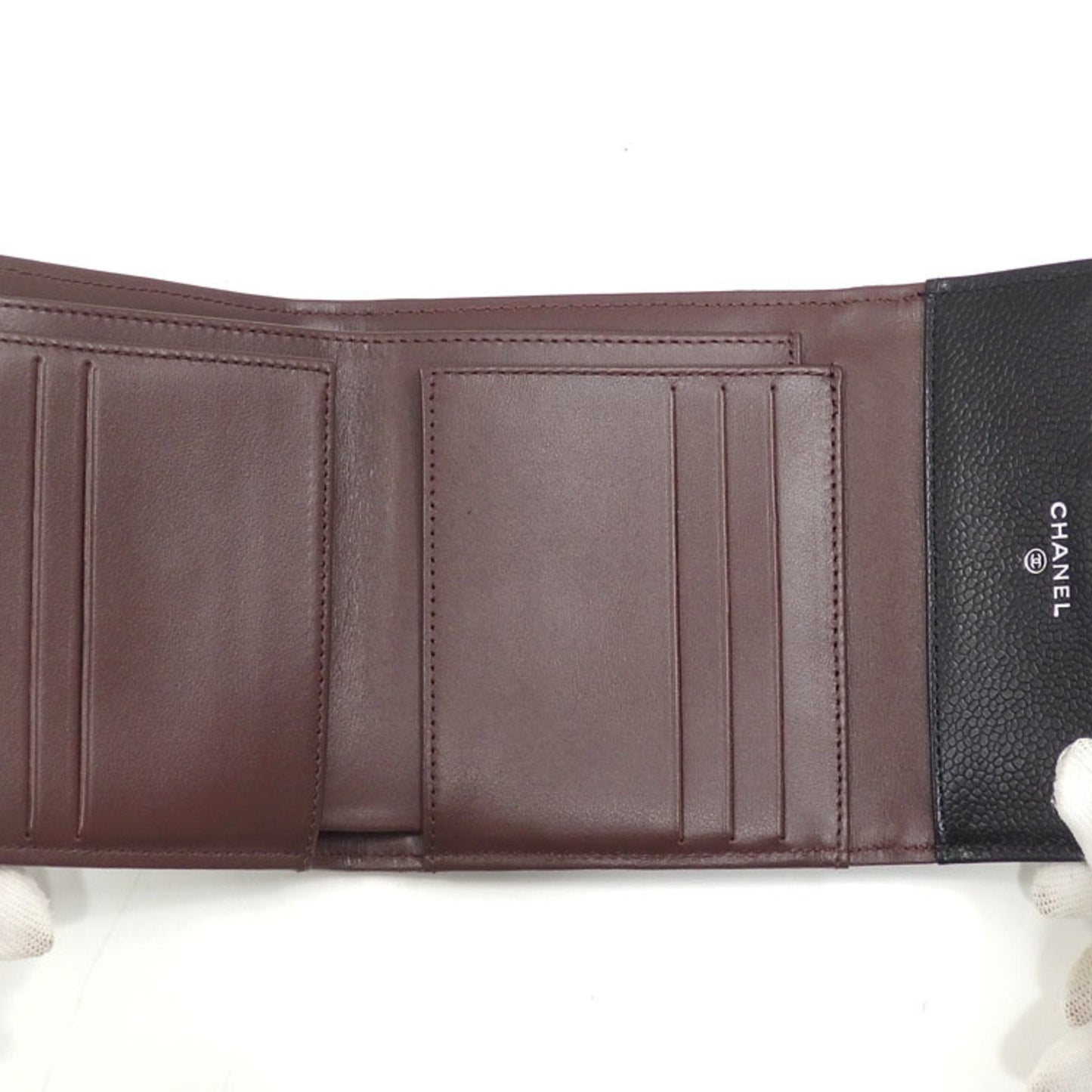 Luxury Chanel Trifold Wallet Matelasse Classic Small Flap Women's Black Caviar Skin AP0230 Leather Coco Mark
