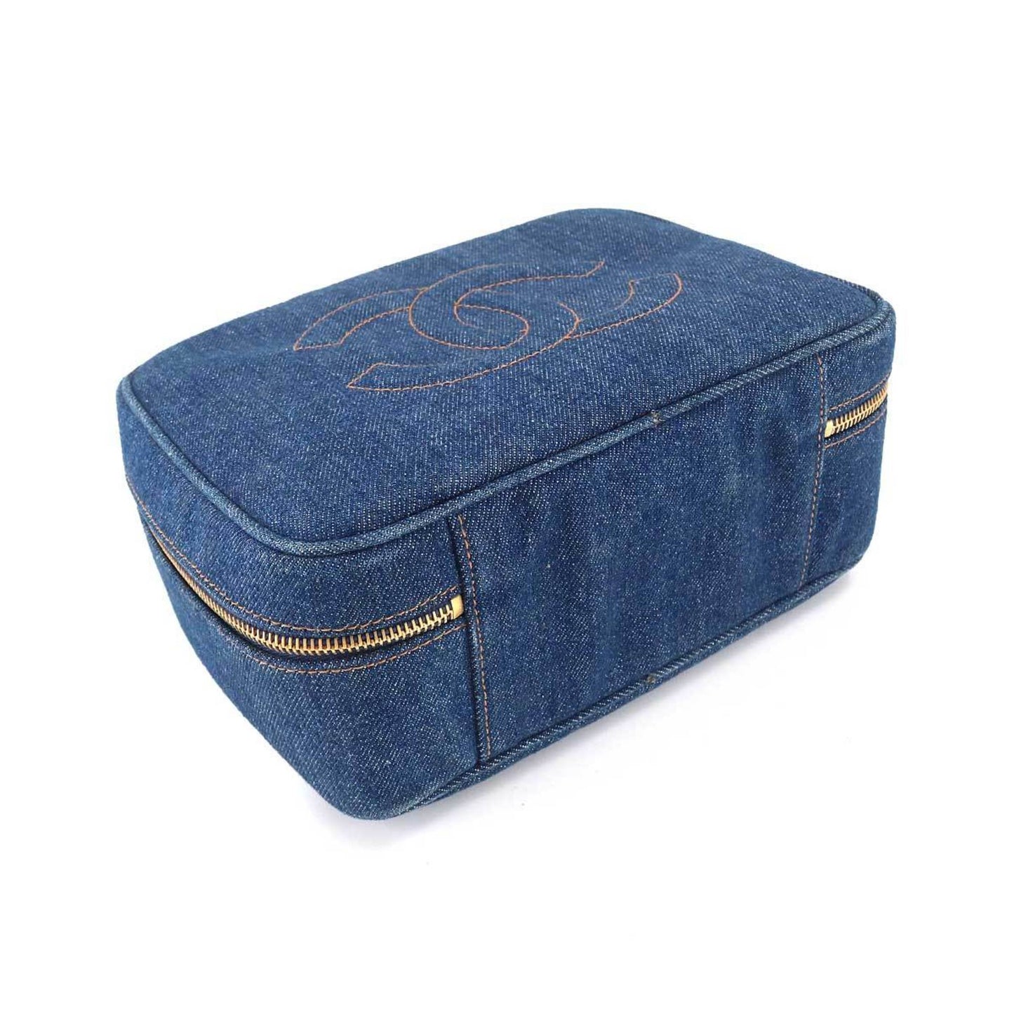 Luxury Chanel Vanity 2way Hand Shoulder Bag Denim Blue A07061 Gold Metal Fittings Vintage