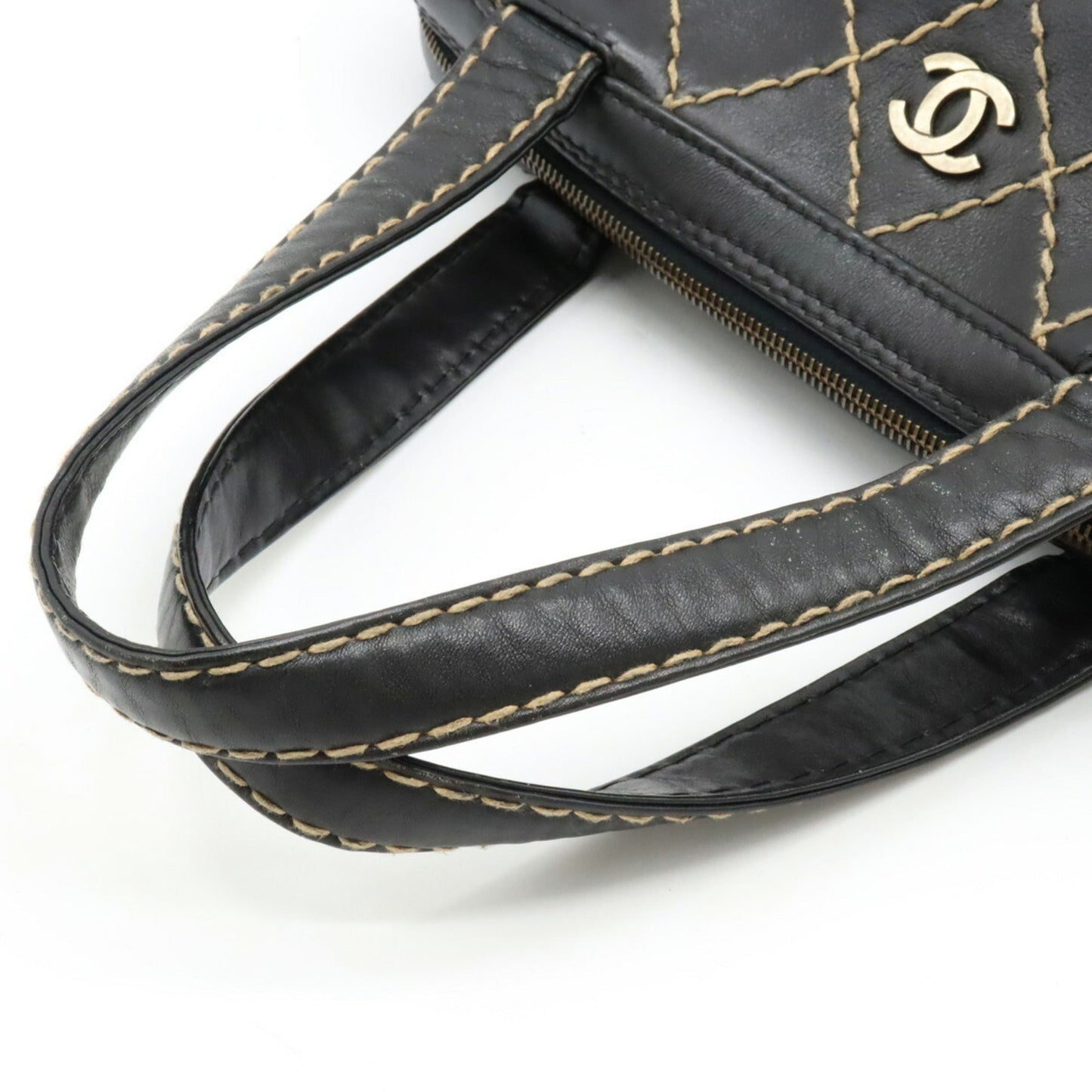 Luxury Chanel Wild Stitch Coco Mark Tote Bag Handbag Leather Black A14693