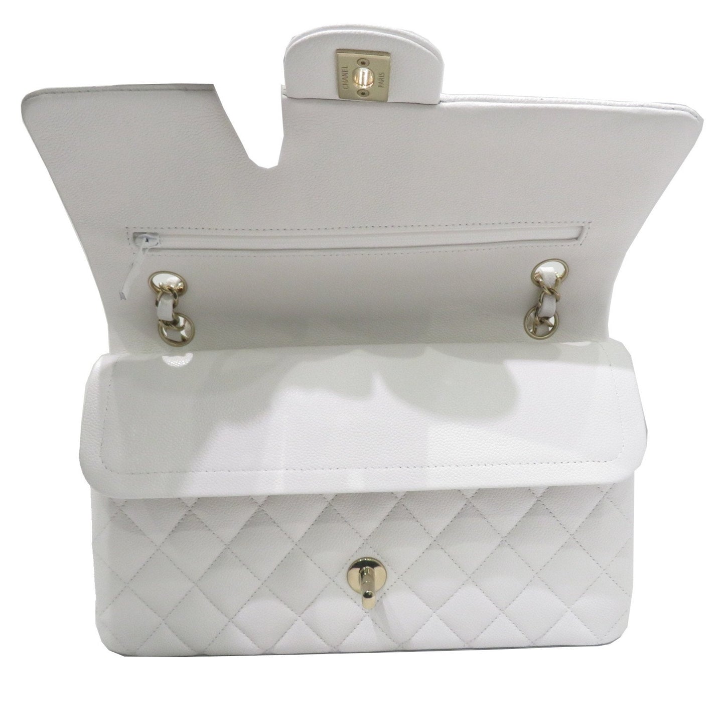 CHANEL Classic Flap Bag Shoulder White SG Hardware Caviar Skin Women's Men's