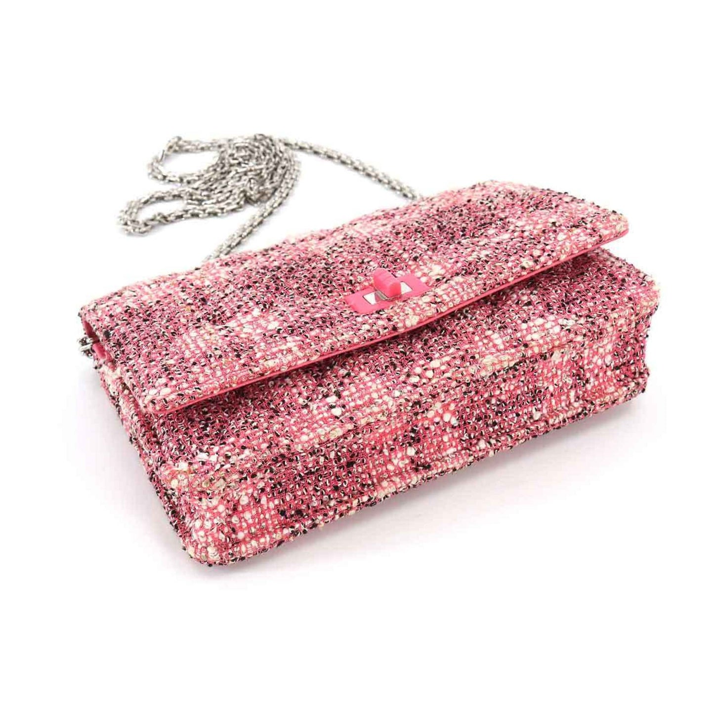 Luxury Chanel 2.55 matelasse chain wallet long tweed multicolor silver metal fittings Chain Wallet