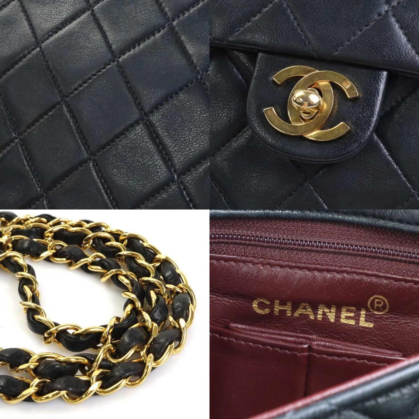 Luxury Chanel Crossbody Shoulder Bag Matelasse Leather/Metal Black/Gold Women's