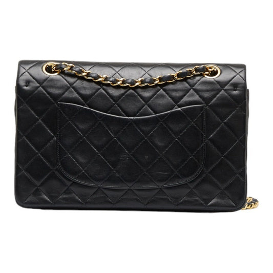 CHANEL matelasse 25 double flap chain shoulder bag black leather ladies