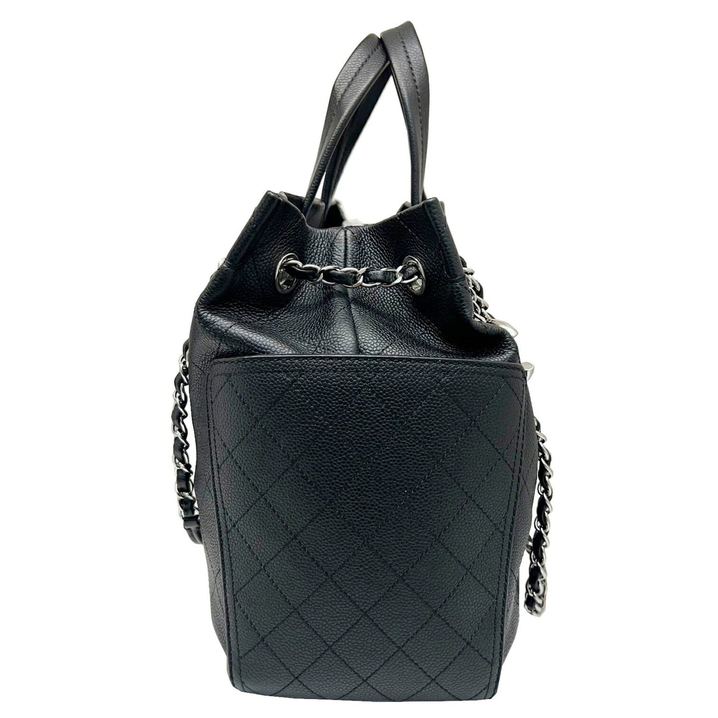 Luxury Chanel Wild Stitch Shoulder Handbag Chain Tote Caviar Skin Black No. 19 Women's
