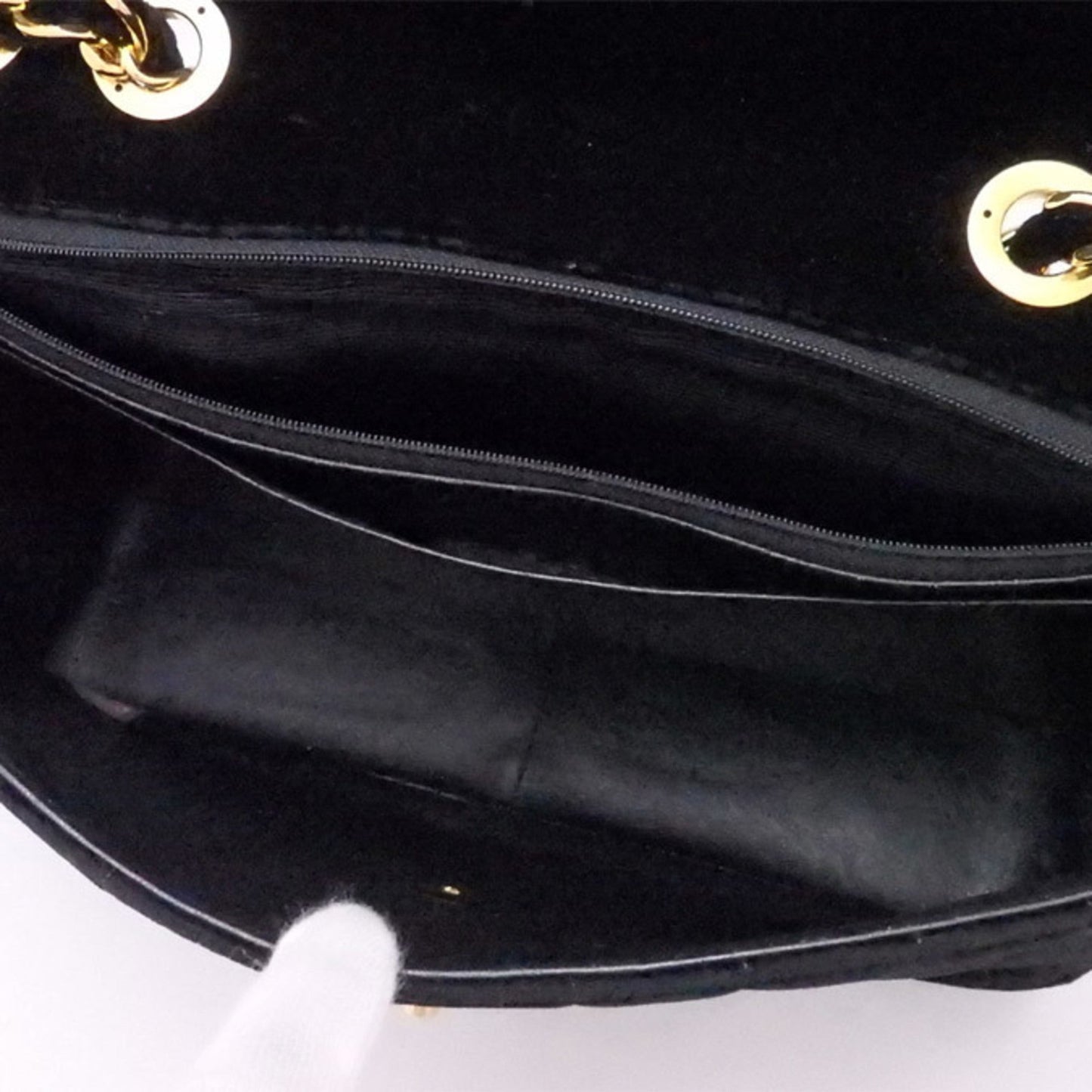 Luxury Chanel shoulder bag here mark velvet / metal black x gold ladies