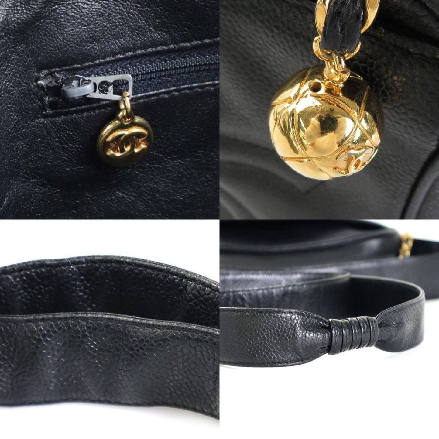 Luxury Chanel Crossbody Shoulder Bag Triple Coco Mark Caviar Skin Leather Black Gold Ladies