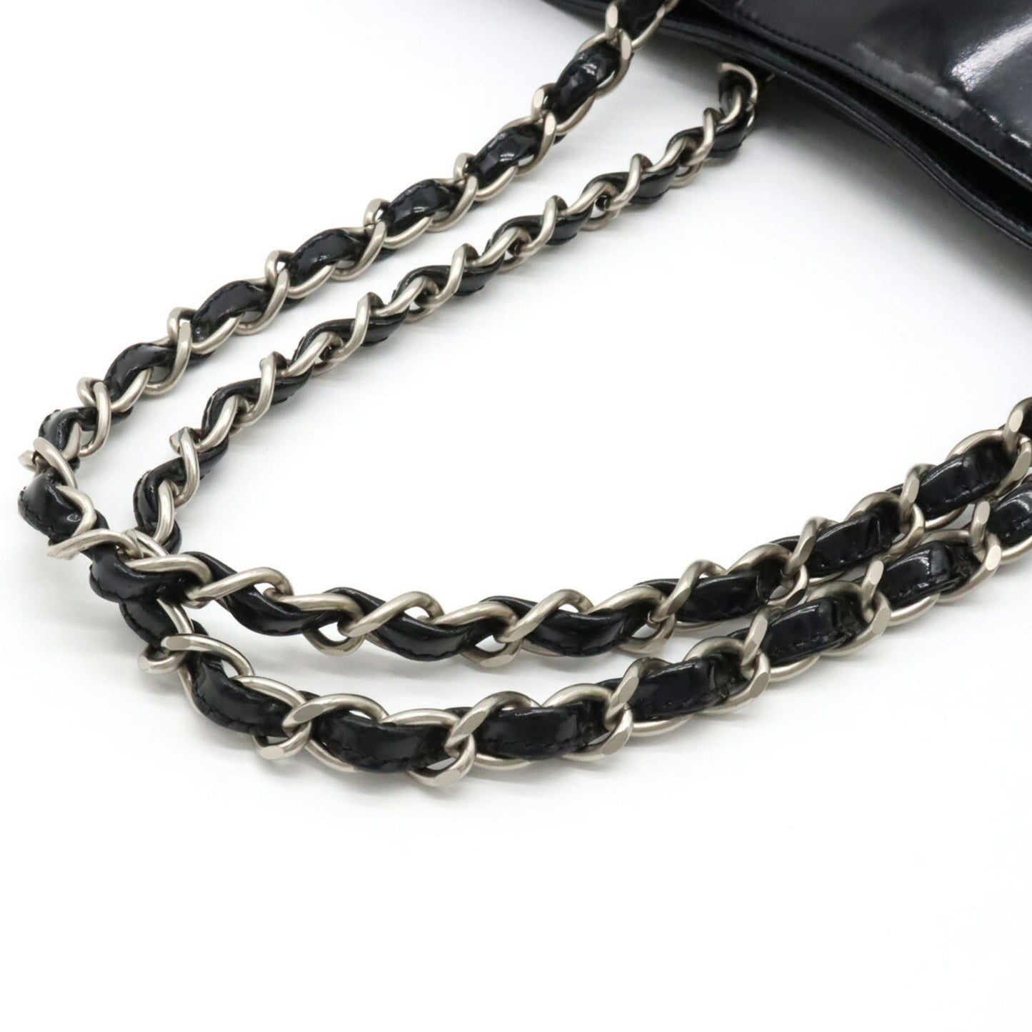 Luxury Chanel Coco Mark Triple Punching Chain Shoulder Bag Tote Enamel Black