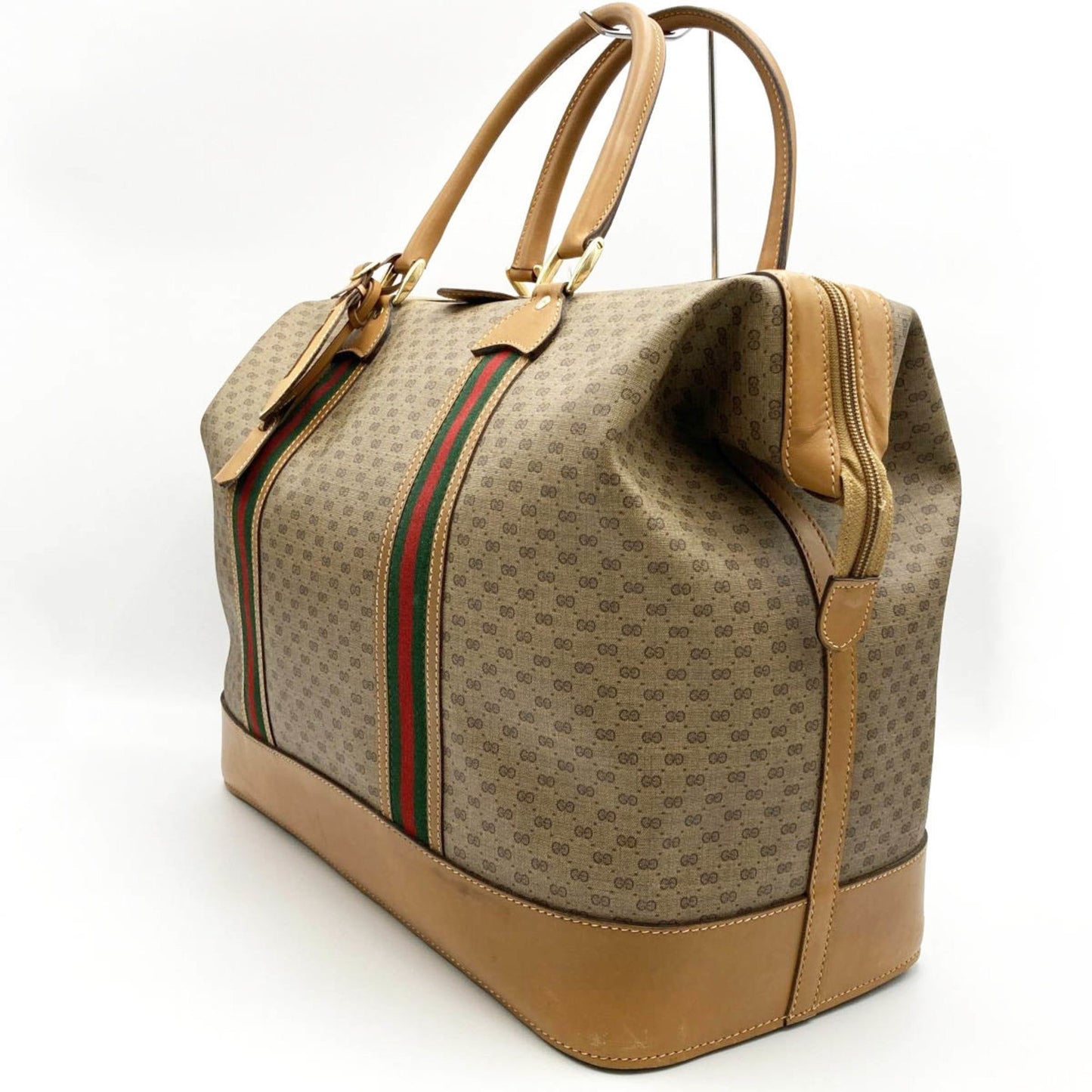 Luxury Gucci Trending 2025 Boston Bag Travel Micro GG Sherry Line Beige Brown PVC Leather Women's Men's 012 122