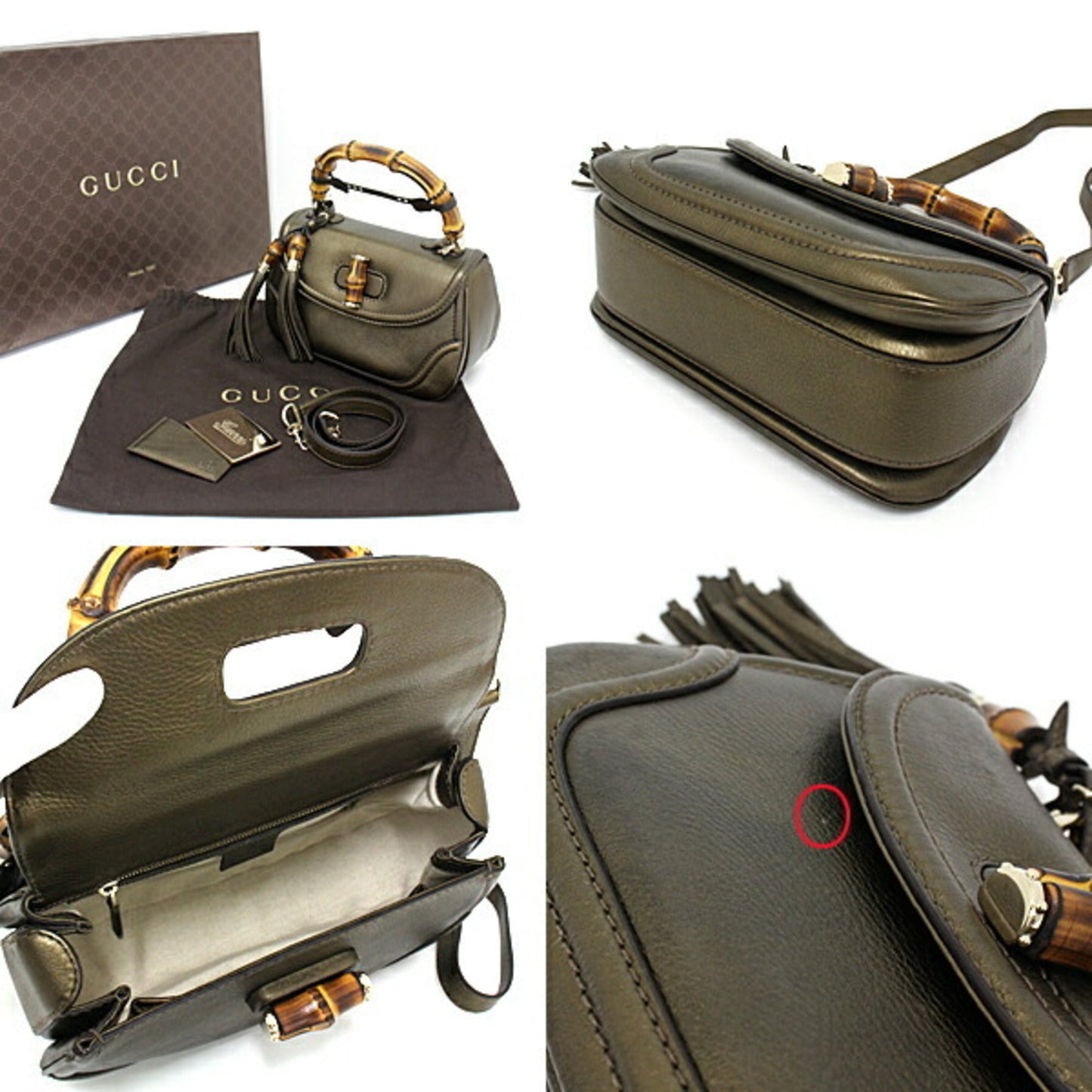 Luxury Gucci New Bamboo Handbag 254884 2WAY Shoulder Bag Tassel Leather Gold Metallic