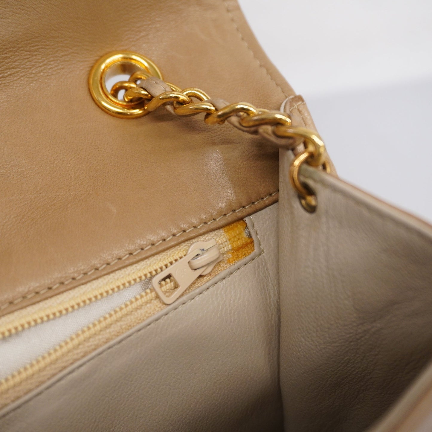 CHANEL Matelasse Chain Shoulder Lambskin Women's Leather Shoulder Bag Beige