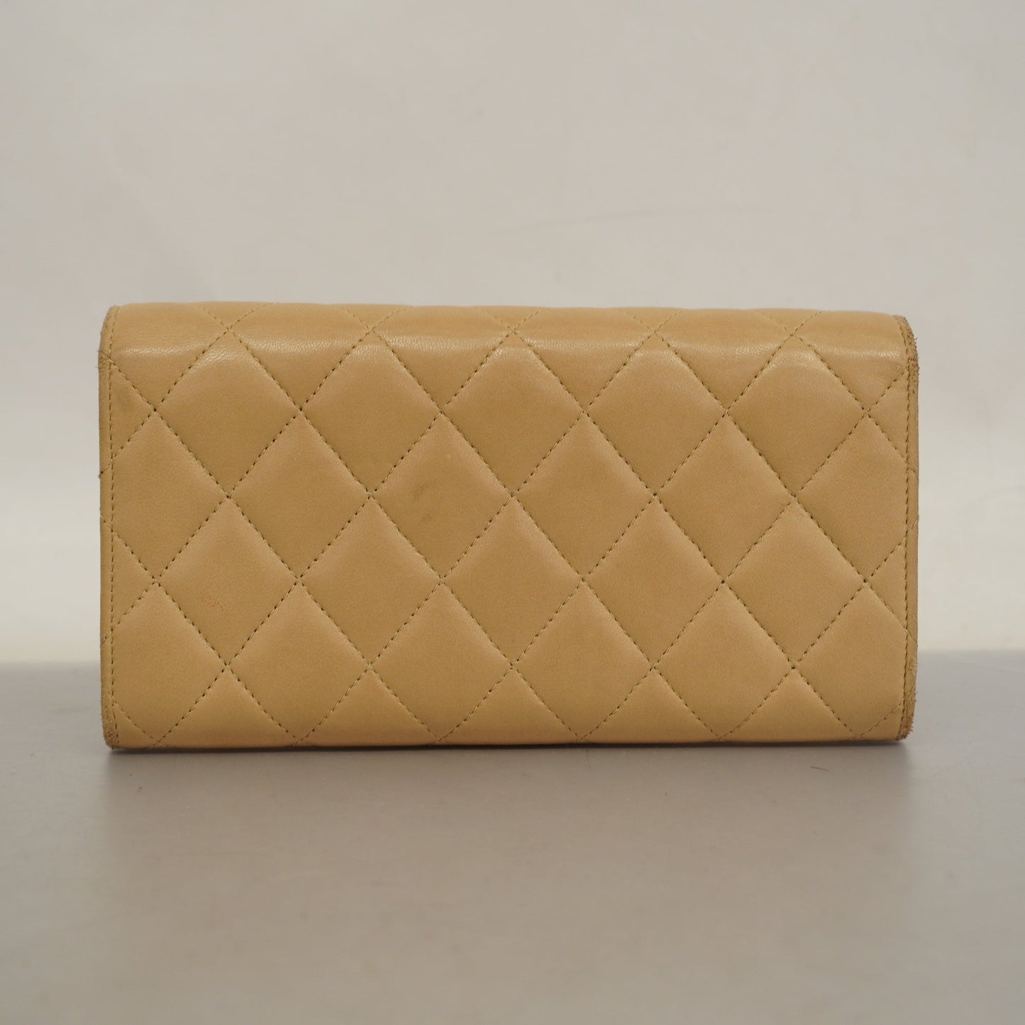 CHANEL Matelasse Silver Metal Fittings Women's Lambskin Wallet Beige