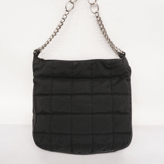 CHANEL Chocolate Bar Chain Shoulder Women's Nylon Shoulder Bag Black