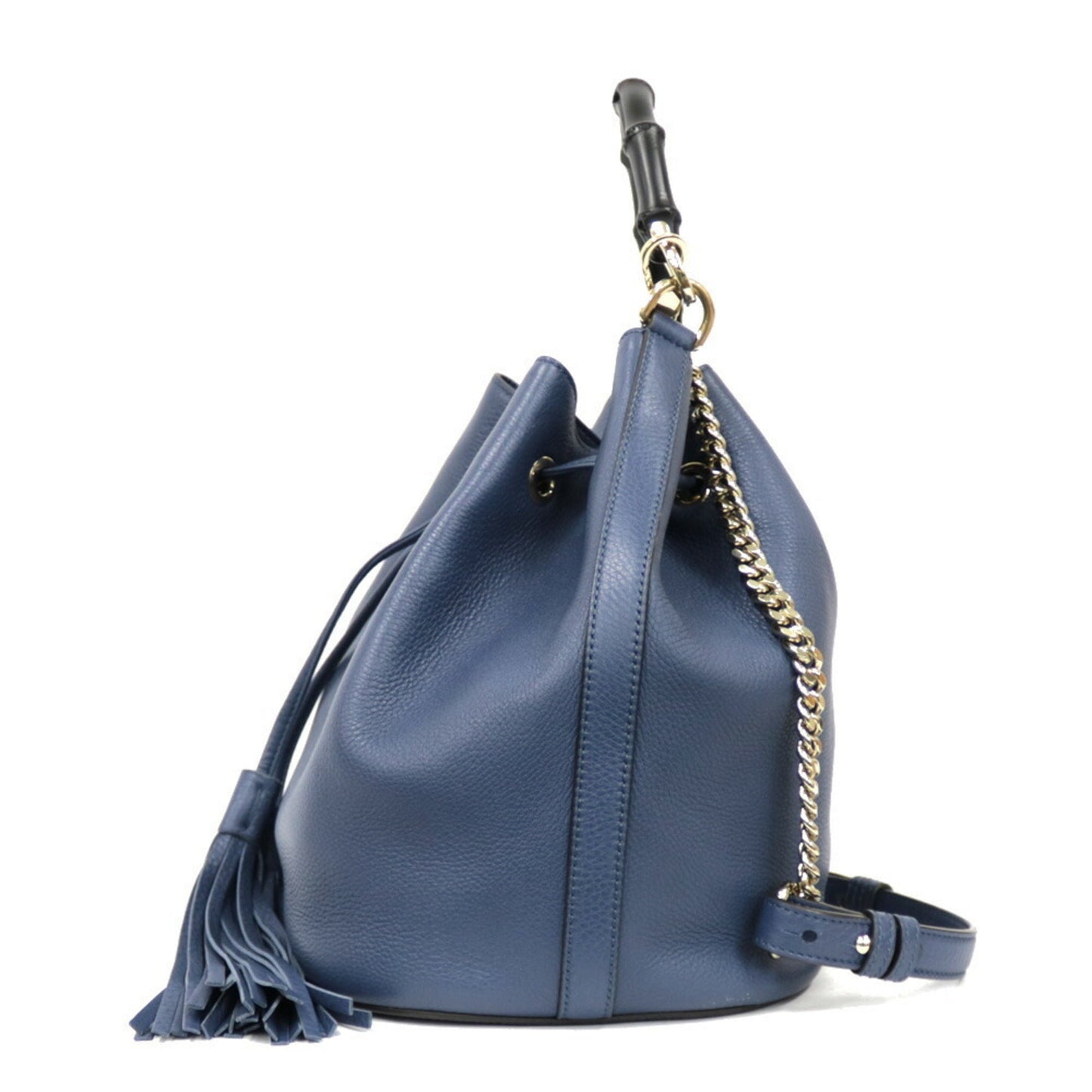 Luxury Gucci Handbag Shoulder Bag Chain Bamboo Navy Ladies