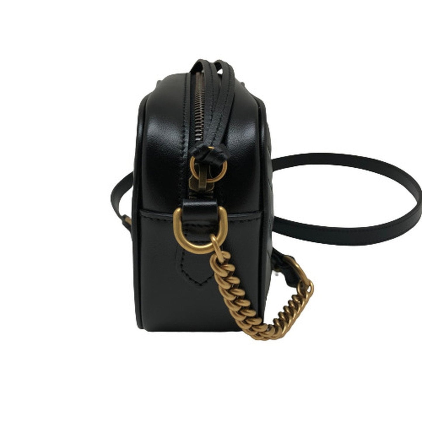 Luxury Gucci GG Marmont Chain Shoulder Bag Crossbody 448065 Leather Black Gold Hardware Women's