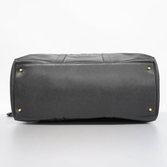 CHANEL Caviar Skin Women's Caviar Leather Boston Bag Black