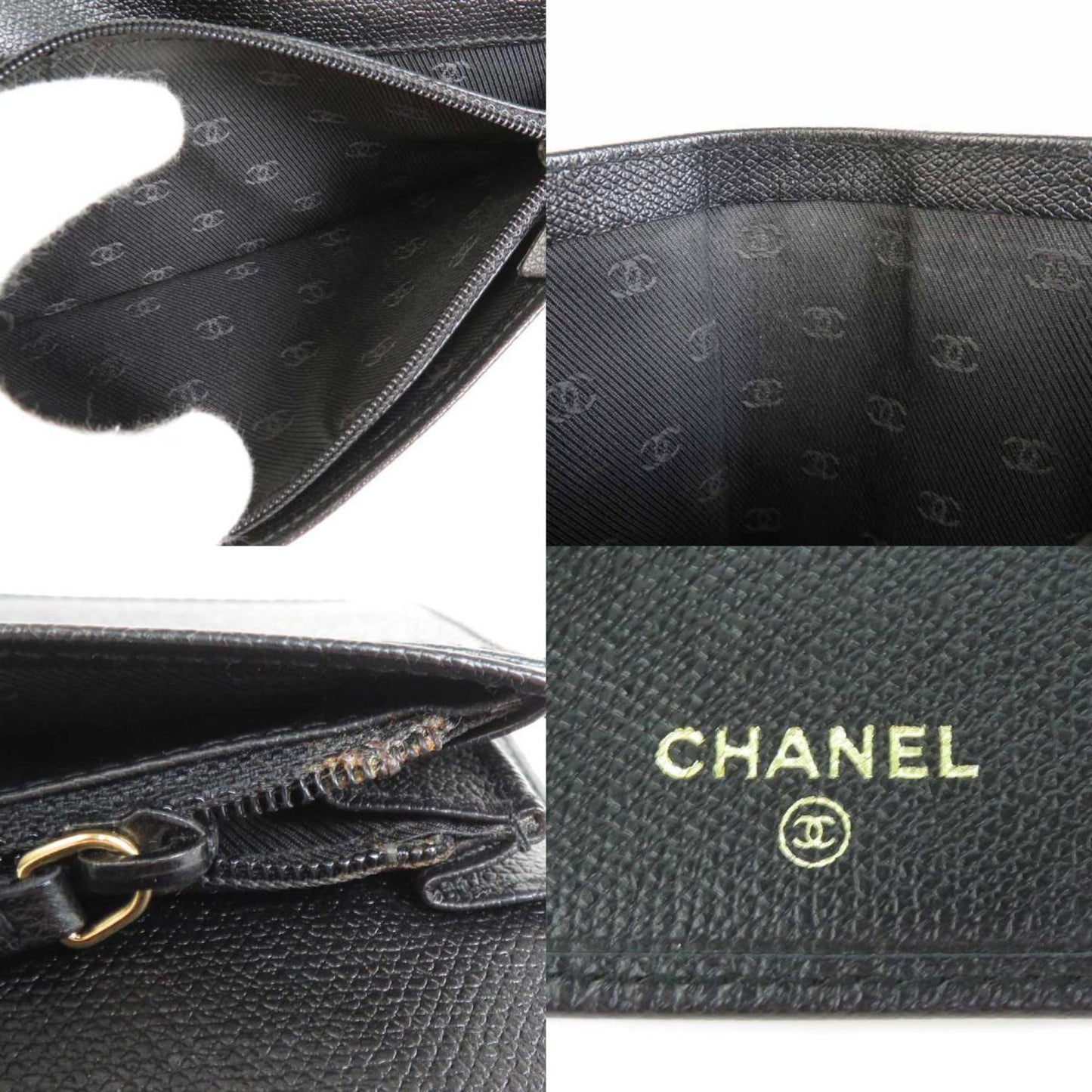 Luxury Chanel folio long wallet coco button leather black ladies
