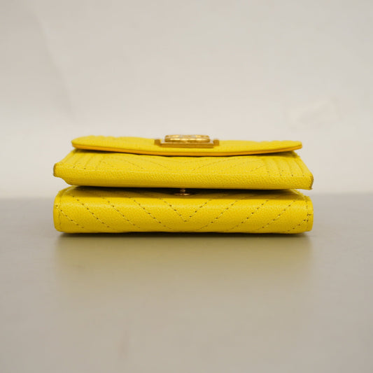 CHANEL Boy Tri-fold Wallet Boy V Stitch Gold Hardware Women's