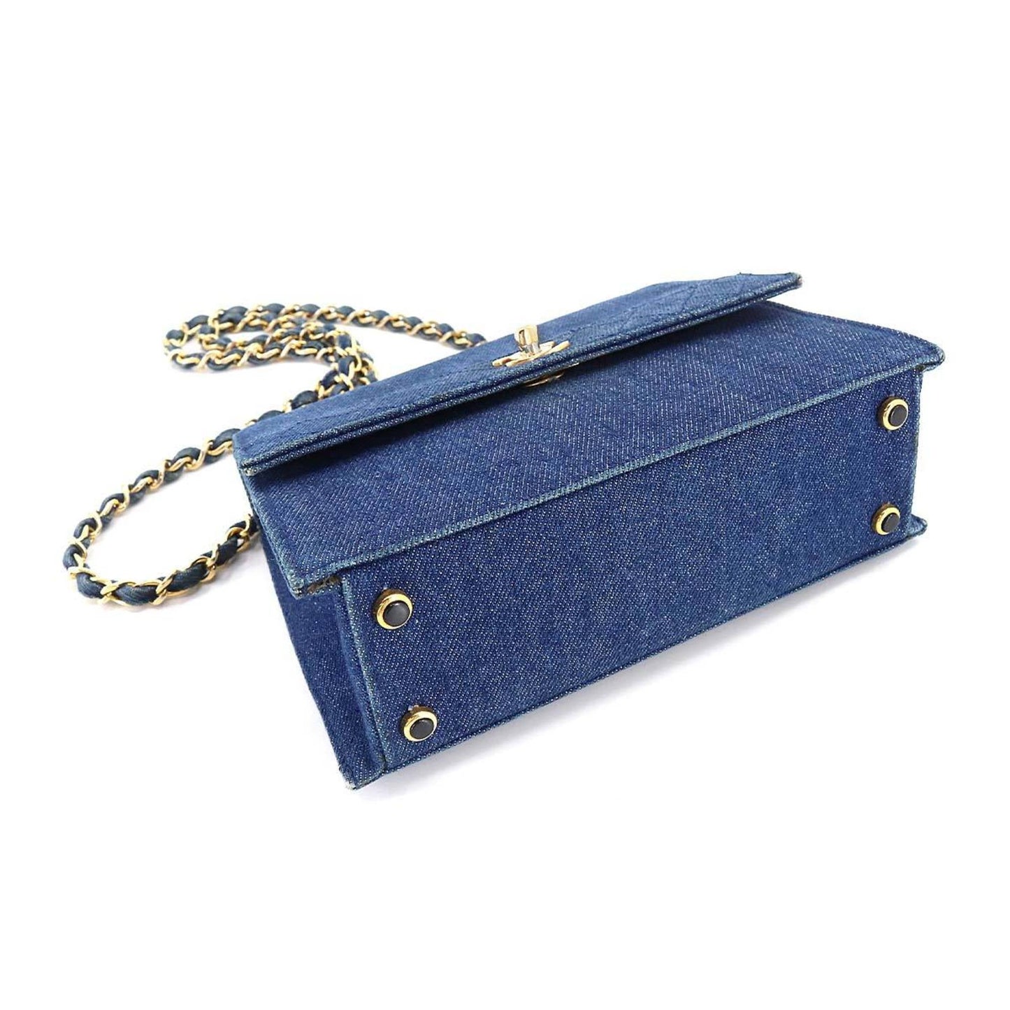 Luxury Chanel Chain Shoulder Bag Denim Blue Gold Hardware Vintage Matelasse