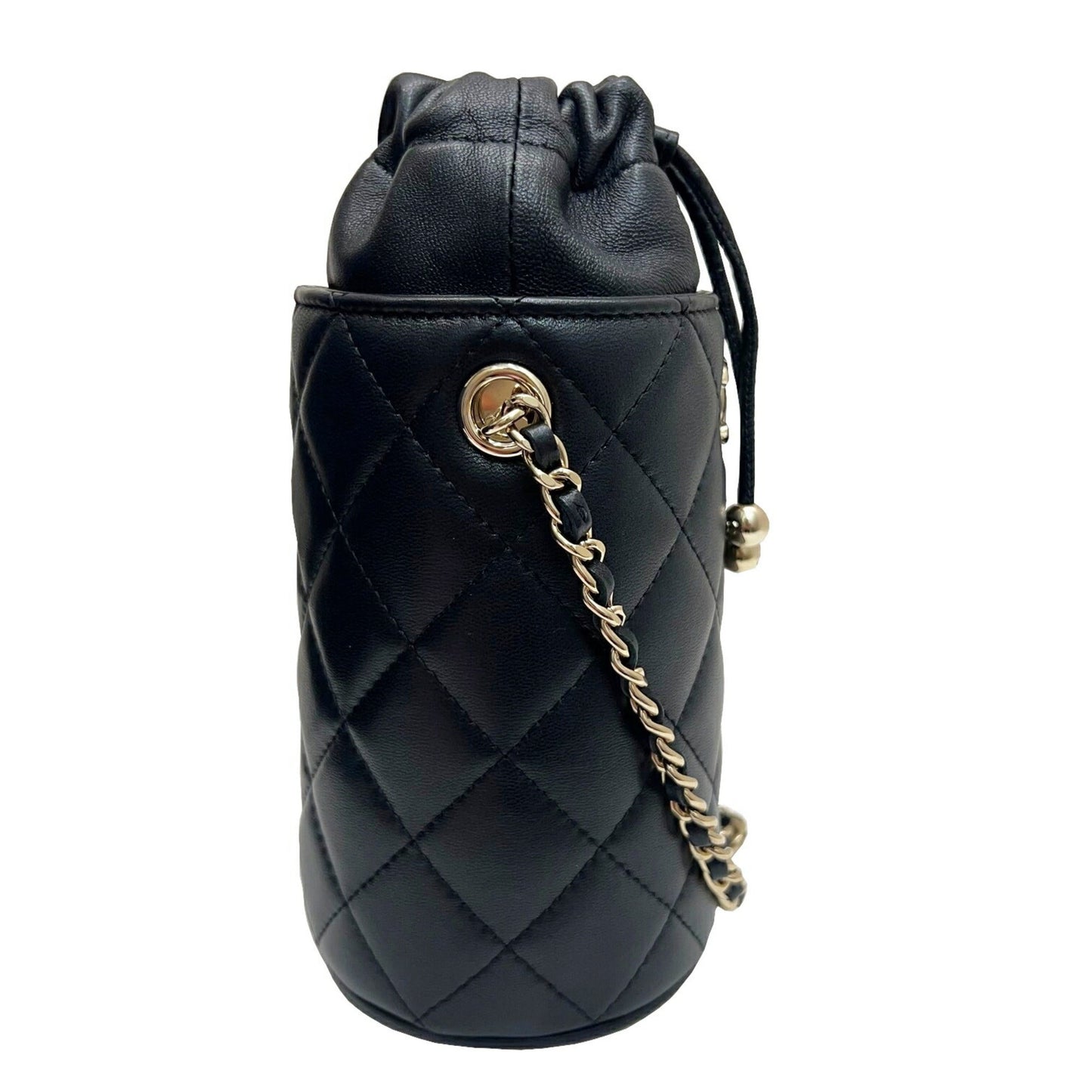 Luxury Chanel Bucket Shoulder Bag Chain Lambskin Black Gold 3 Ladies