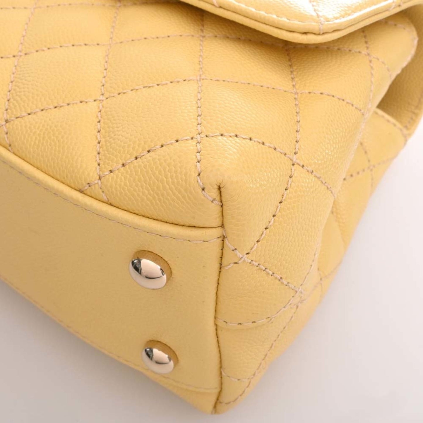 Luxury Chanel Caviar Skin Matelasse Coco Mark Chain Shoulder Bag Yellow Ladies