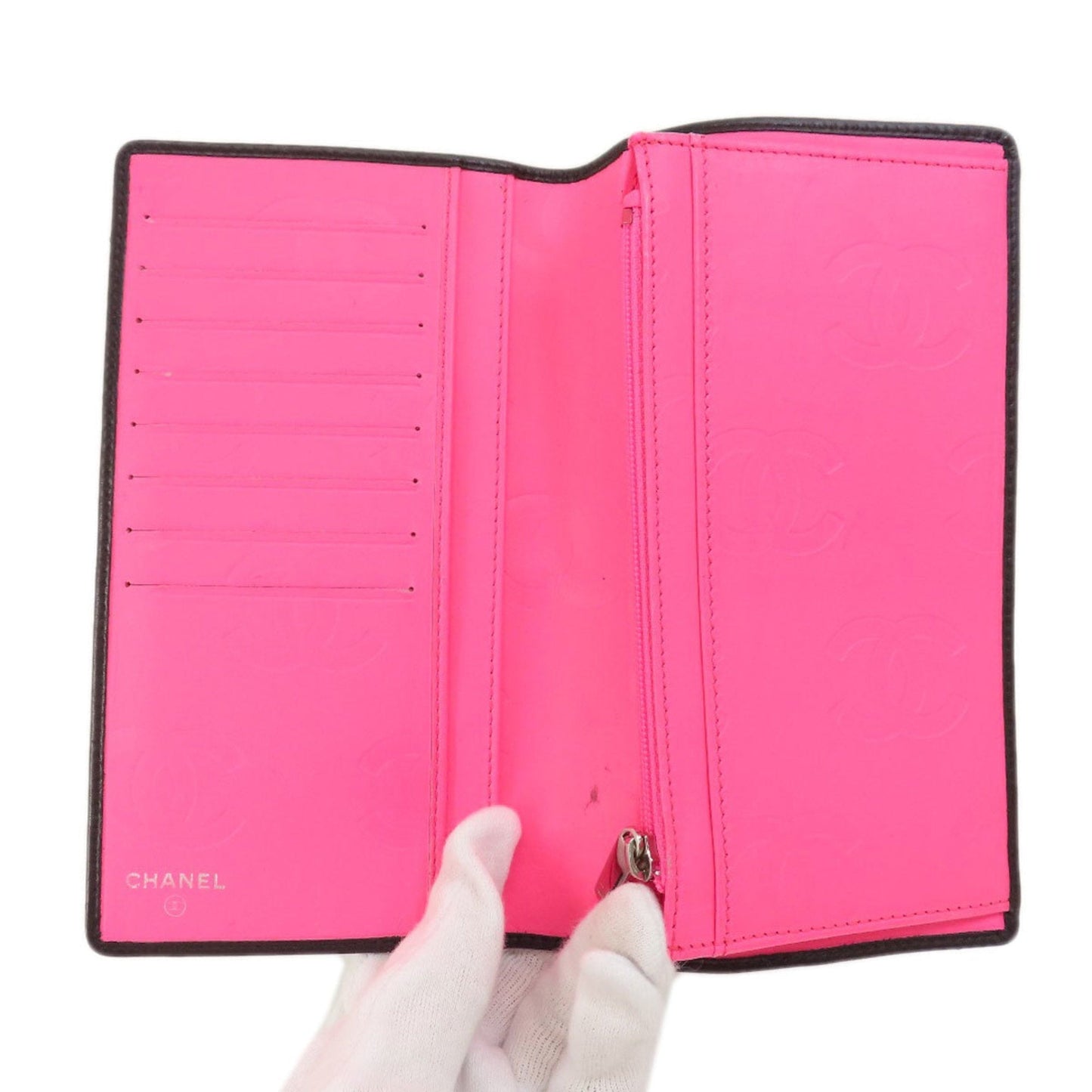 Luxury Chanel Cambon Line Long Wallet Leather Women's