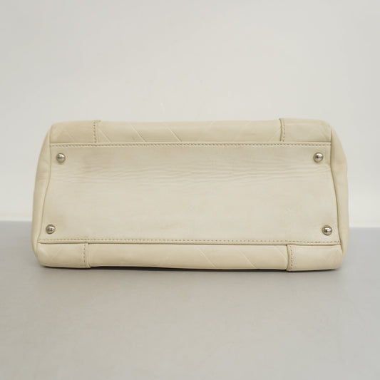 CHANEL V Stitch Women's Leather Handbag White