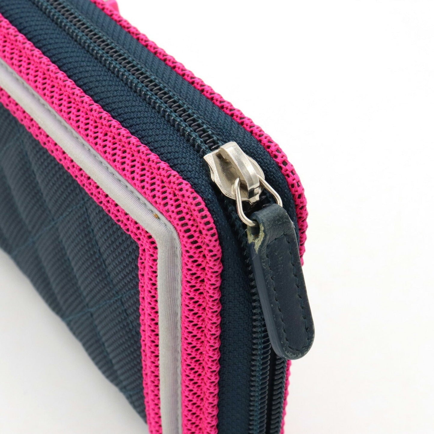 Luxury Chanel Boy Matelasse Coco Mark Round Long Wallet Canvas Navy Pink Light Gray